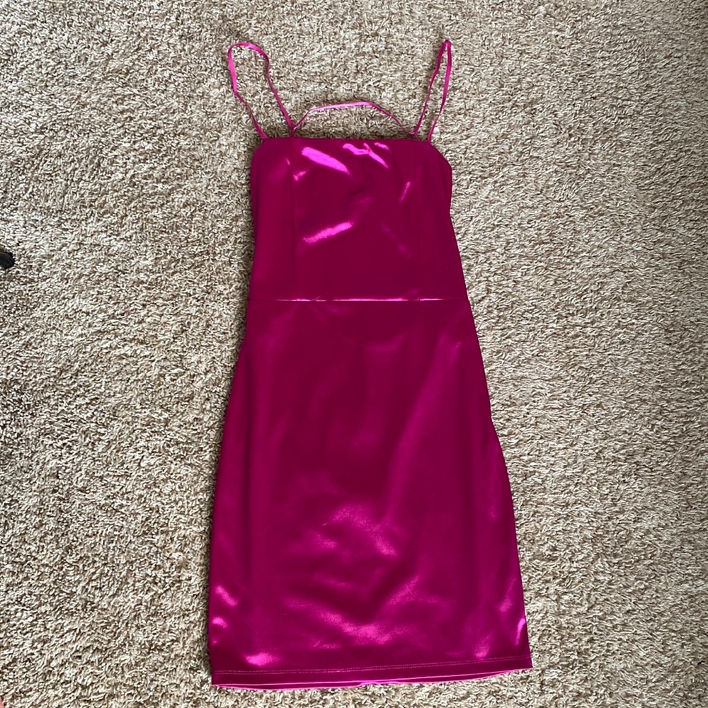 backless, hot pink silky dress